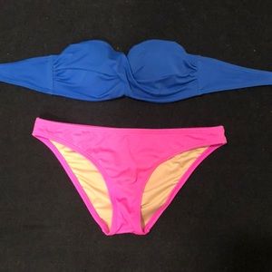 Mismatch color, strapless bathing suit